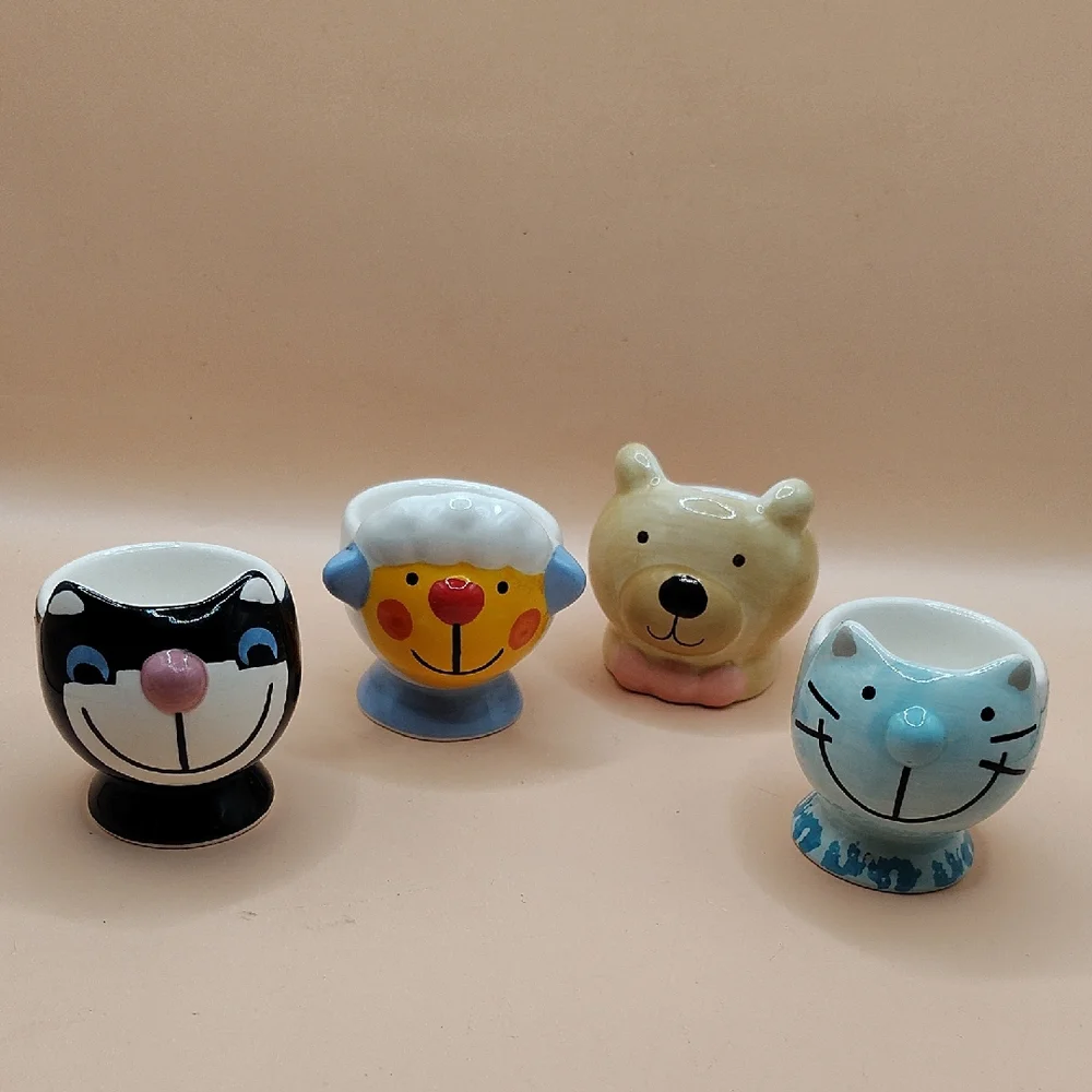 Vintage Animal-Themed Ceramic Egg Cups Set